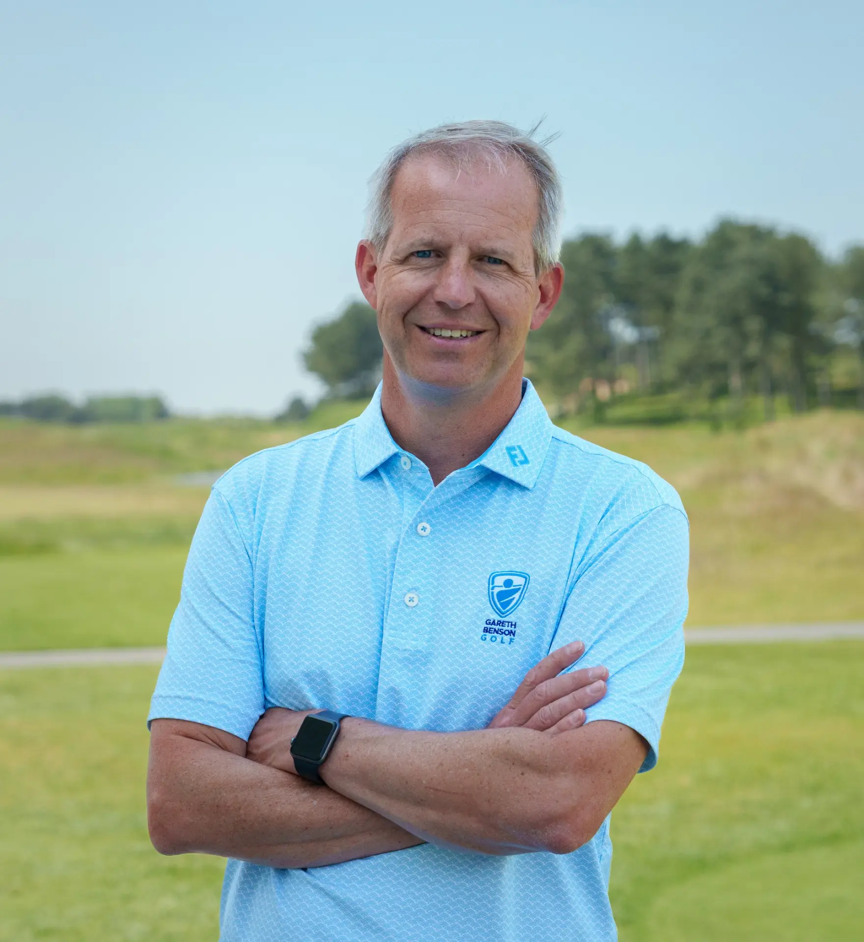 Gareth Benson in the indoor coaching studio at Hillside Golf Club